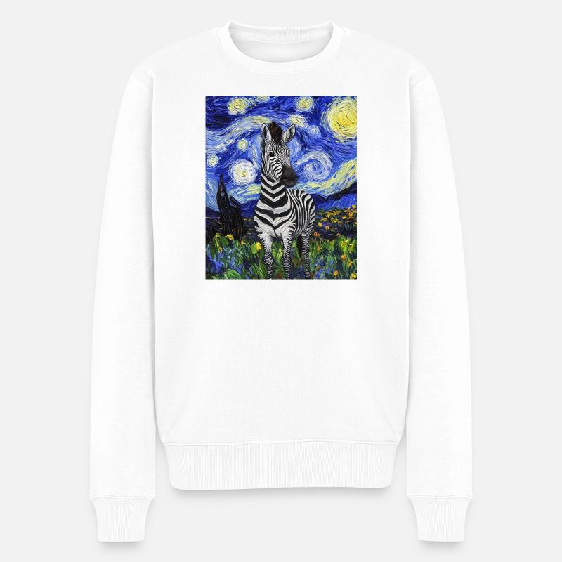 Zebra Van Gogh Style Starry Night - Männer Premium Bio Pullover - Weiß