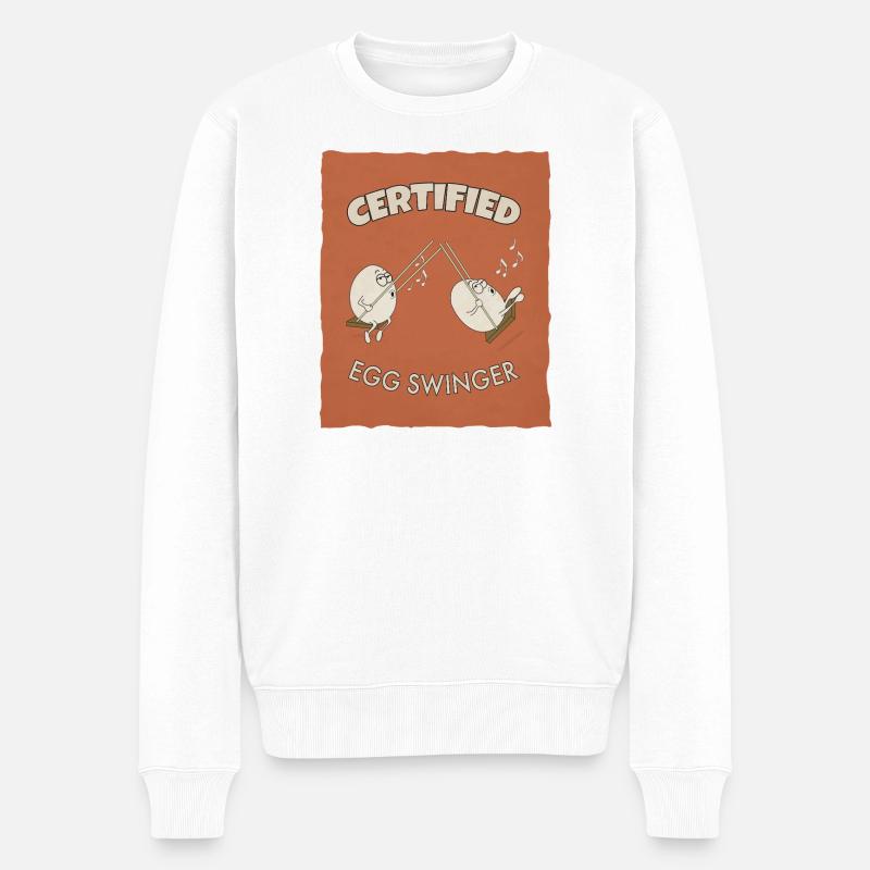 Oeuf échangiste certifié – Funny Egg Design - Pull Premium bio Homme - blanc