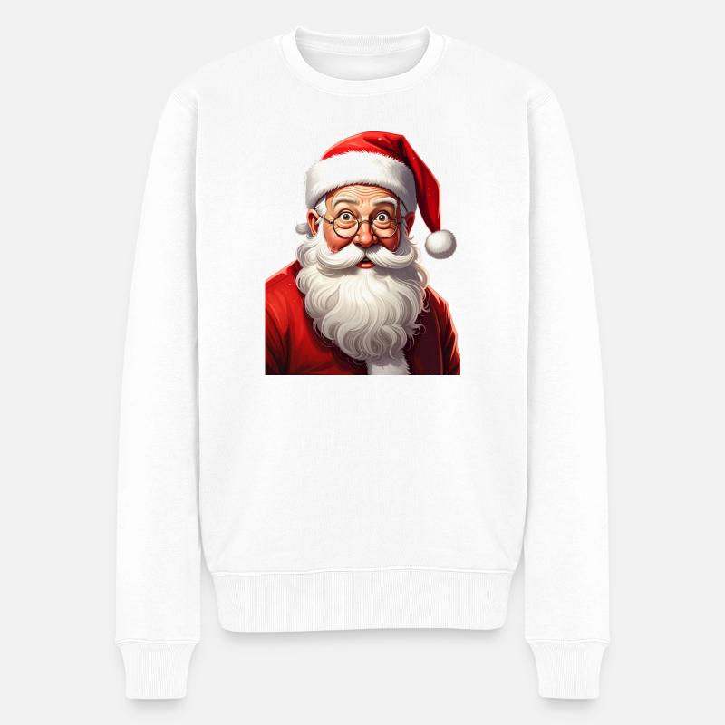 Witziger Cartoon Weihnachtsmann - Männer Premium Bio Pullover - Weiß