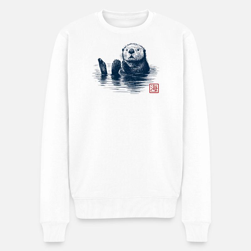 Seeotter mit Kanji Stempel - Männer Premium Bio Pullover - Weiß