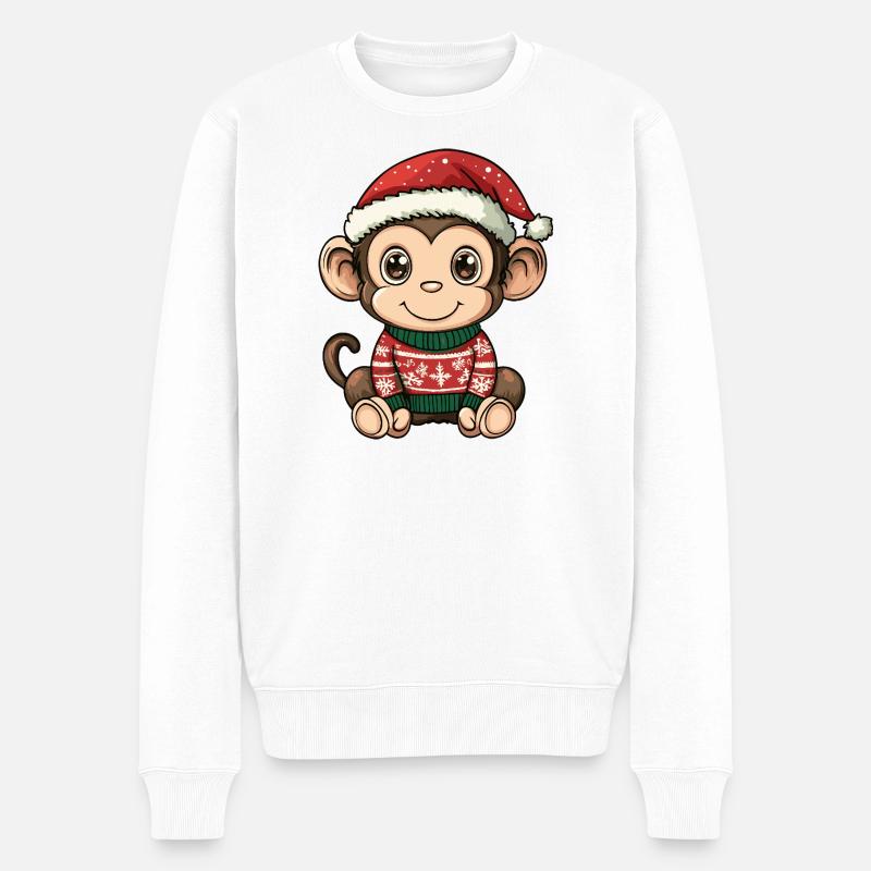 Affe Weihnachten - Männer Premium Bio Pullover - Weiß