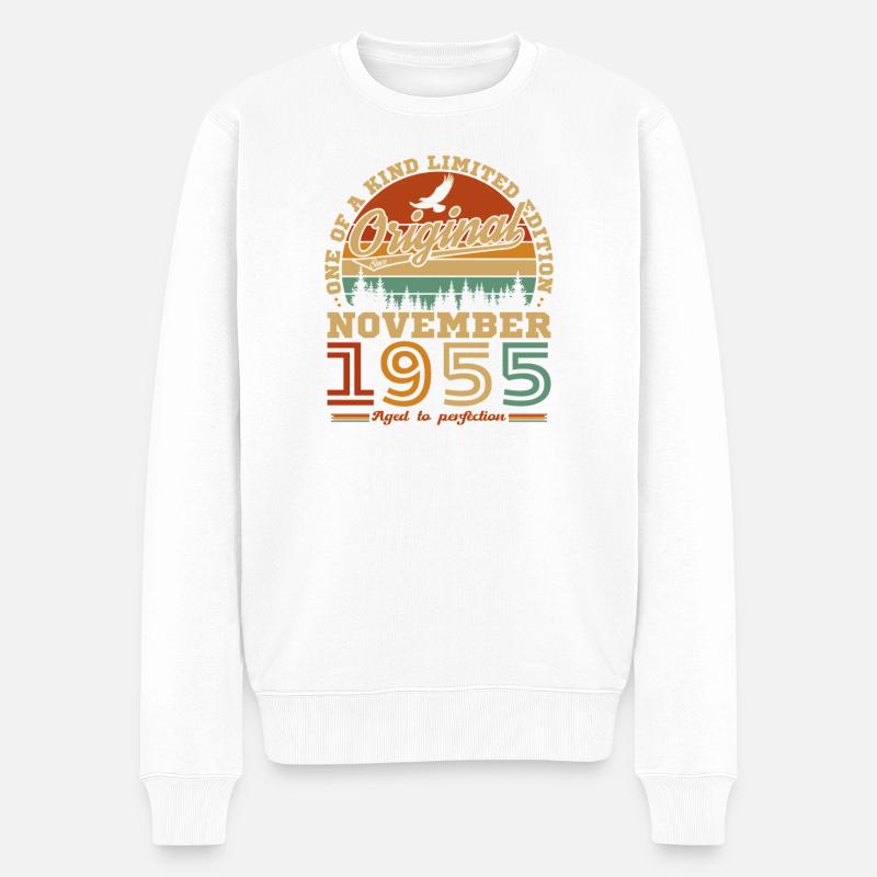 November 1955 Vintage Retro Geburtstag - Männer Premium Bio Pullover - Weiß