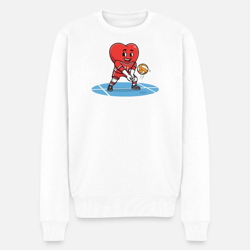 Volleyball Heart Maskottchen in Aktion - Männer Premium Bio Pullover - Weiß