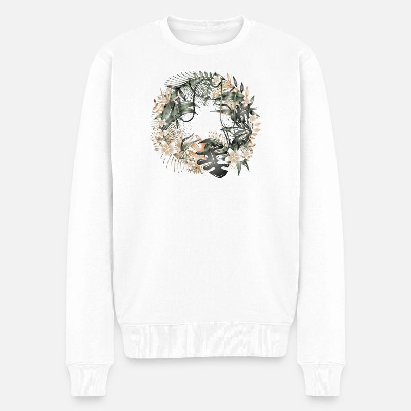 Exotischer Dschungelkranz mit tropischen Blättern - Männer Premium Bio Pullover - Weiß
