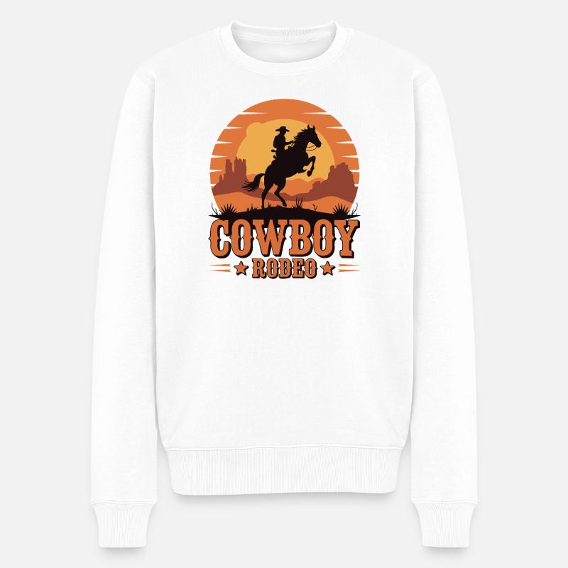Cowboy Rodeo - Wild West Sunset Design - Männer Premium Bio Pullover - Weiß