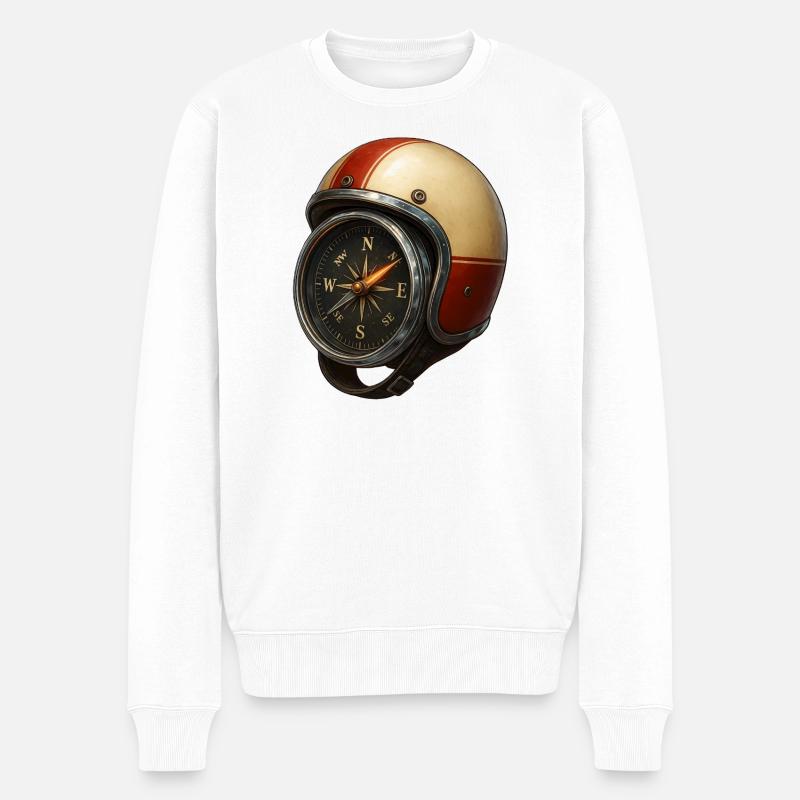 Helm_mit_Kompass - Männer Premium Bio Pullover - Weiß