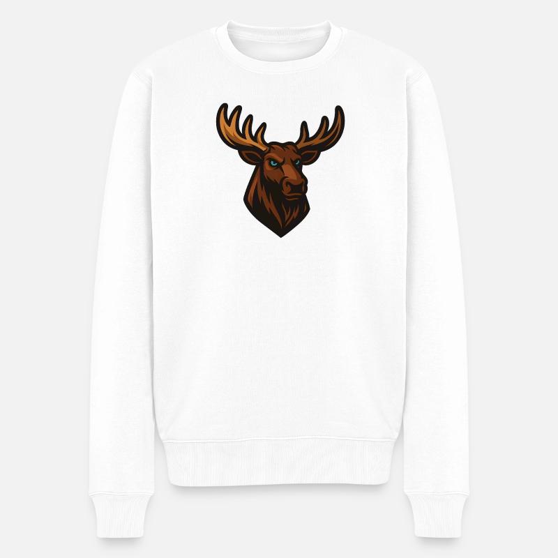 Elchkopf Illustration - Männer Premium Bio Pullover - Weiß