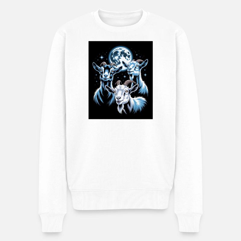 Drei Ziegen Unter Vollmond Nachthimmel - Männer Premium Bio Pullover - Weiß