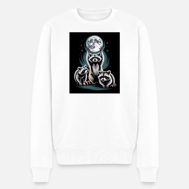 Waschbären Unter Vollmond Nachtwald - Männer Premium Bio Pullover - Weiß