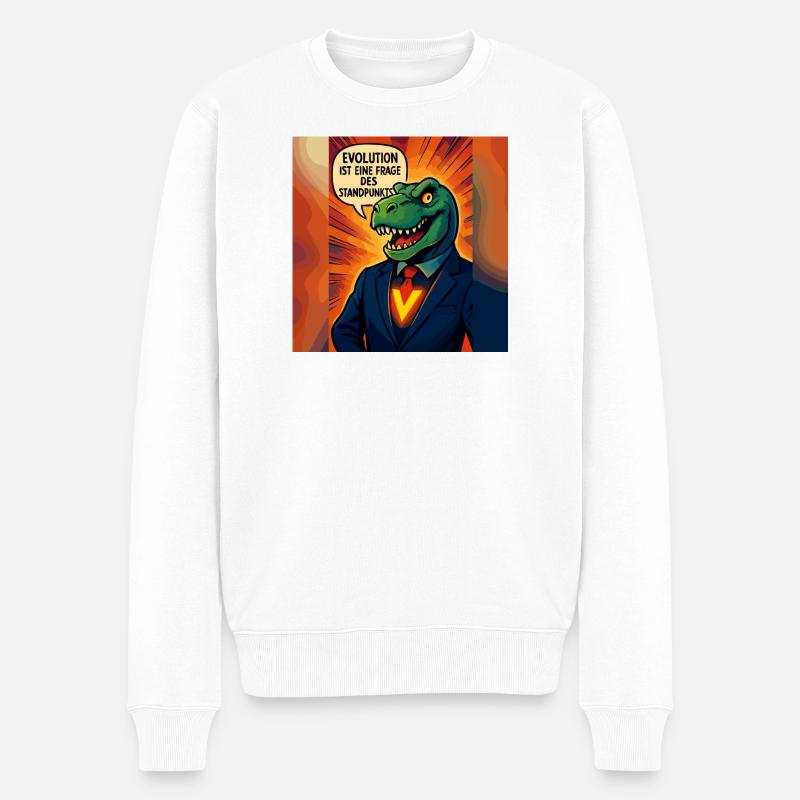Dino im Anzug – Evolution ist Ansichtssache - Männer Premium Bio Pullover - Weiß