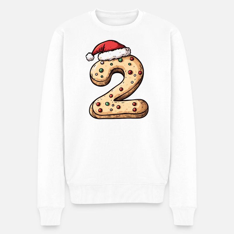 2 Zahl Keks Weihnachten - Männer Premium Bio Pullover - Weiß