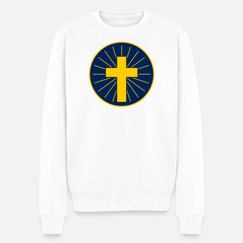 Goldenes Kreuz mit Strahlen - Männer Premium Bio Pullover - Weiß