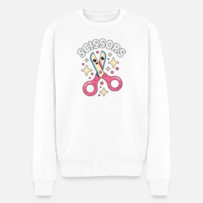 Schere Stein Papier Kawaii Scissors - Männer Premium Bio Pullover - Weiß