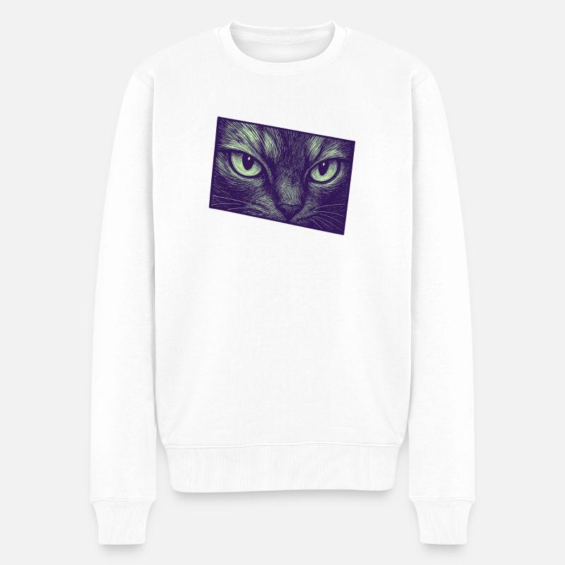 Neon Cat Gaze Art graphique moderne - Pull Premium bio Homme - blanc