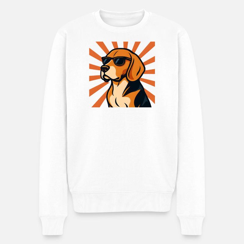 Beagle Hund mit Retro Sonnenbrille - Männer Premium Bio Pullover - Weiß