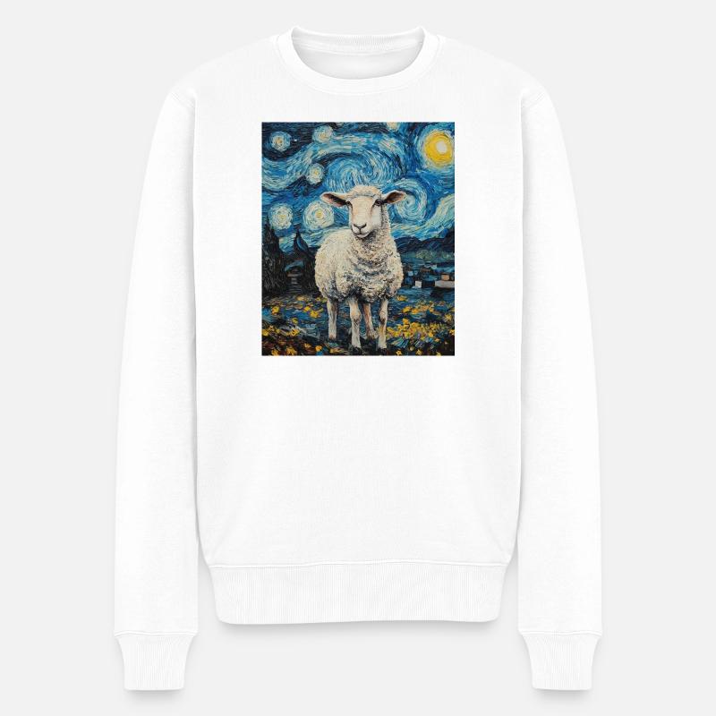 Schaf Van Gogh Style Starry Night - Männer Premium Bio Pullover - Weiß