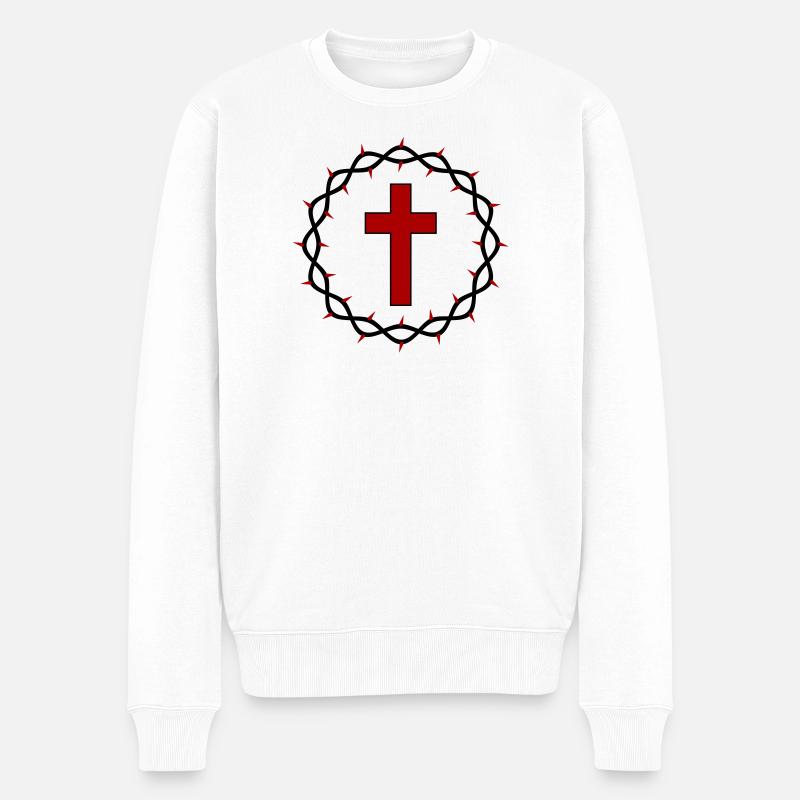 Kreuz und Dornenkrone - Männer Premium Bio Pullover - Weiß