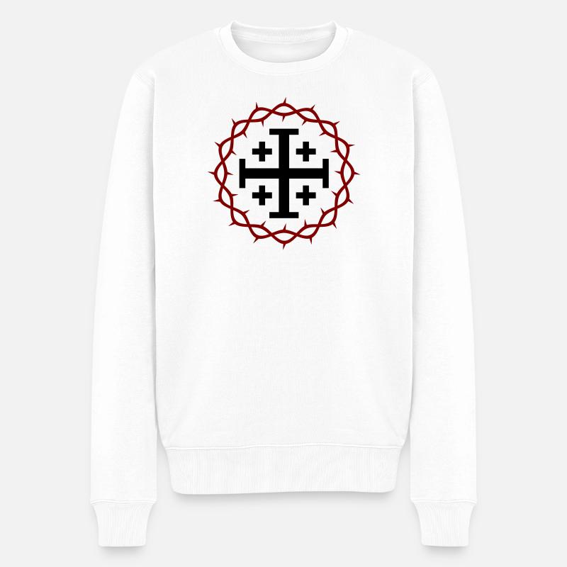 Croix de Jérusalem et couronne d’épines - Pull Premium bio Homme - blanc