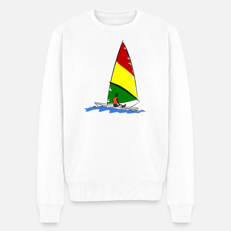 Segelboot mit Segler - Männer Premium Bio Pullover - Weiß