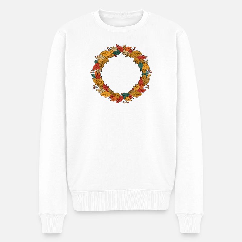 Cercle de couronne de feuilles d’automne - Pull Premium bio Homme - blanc