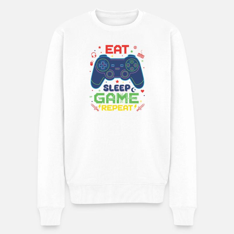 Eat Sleep Game Repeat Neon Controller - Männer Premium Bio Pullover - Weiß