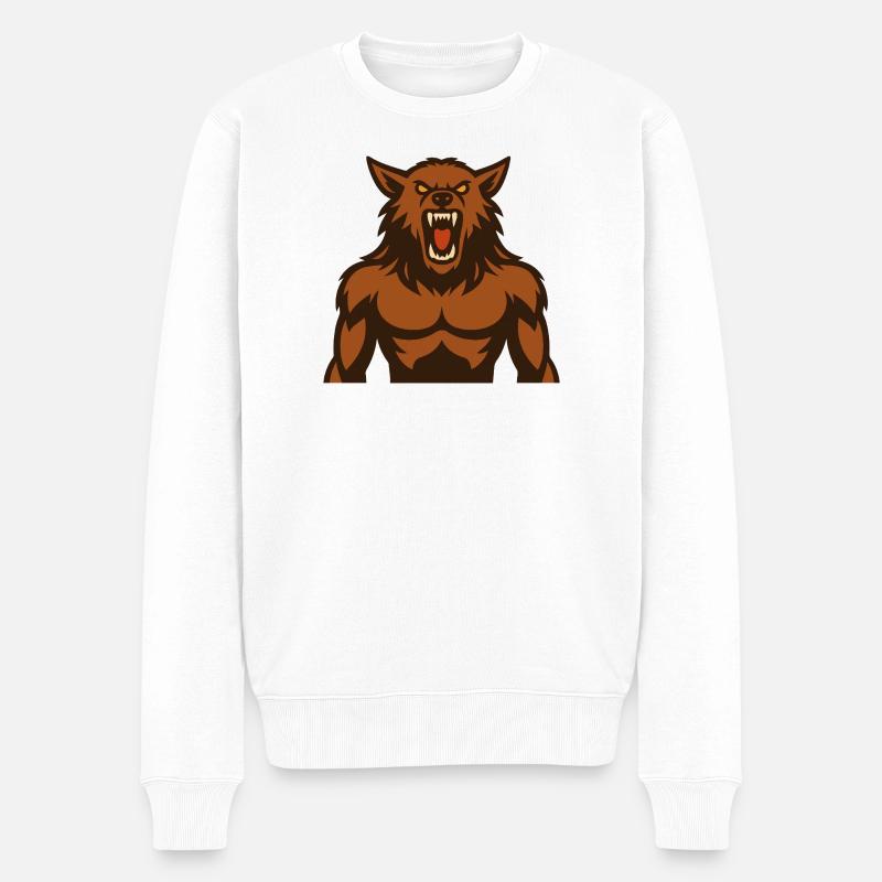 Wolfsbrüller Monstermotiv - Männer Premium Bio Pullover - Weiß