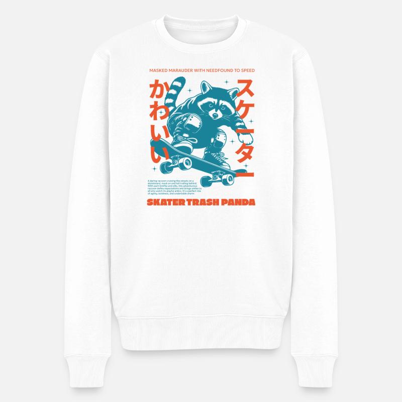 SKATER TRASH PANDA - Männer Premium Bio Pullover - Weiß