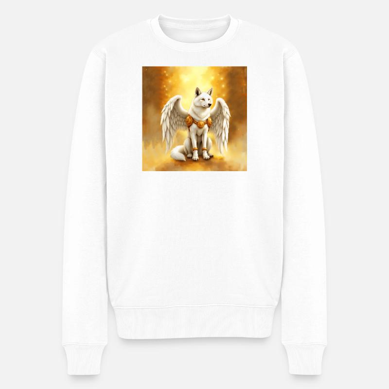 Goldene Aura Geflügelter Wolf - Männer Premium Bio Pullover - Weiß