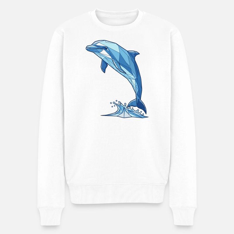 Geometrischer Delfin in Blau - Männer Premium Bio Pullover - Weiß