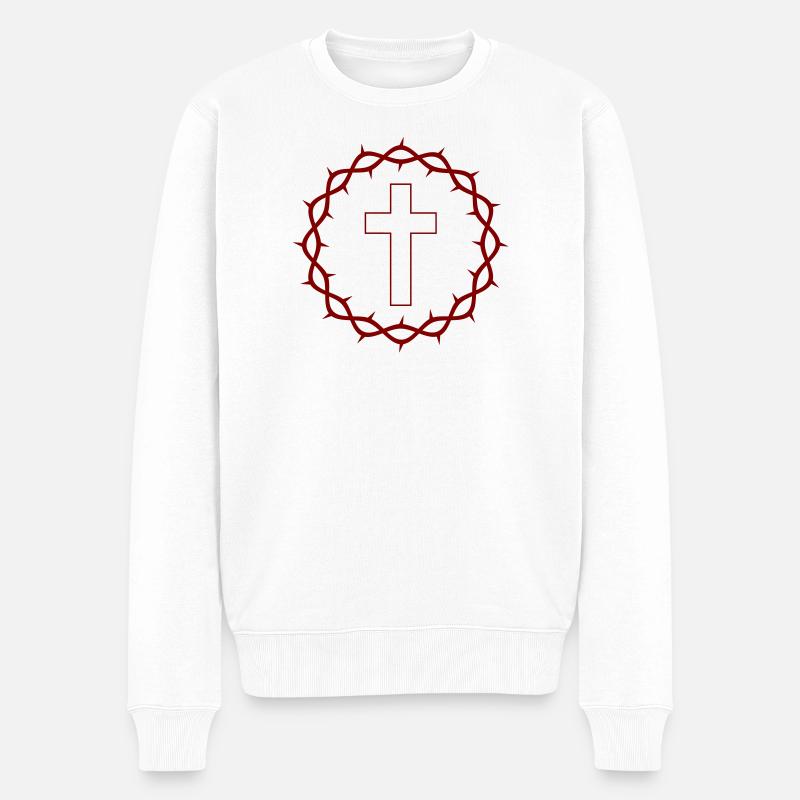 Kreuz und Dornenkrone - Männer Premium Bio Pullover - Weiß