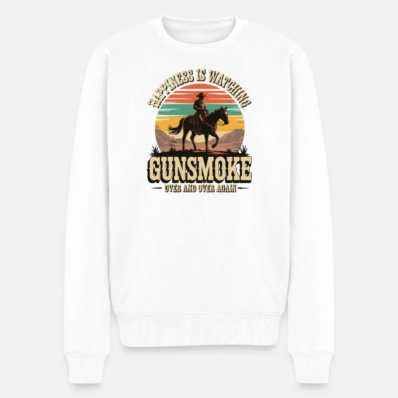 Télévision western classique - Cowboy Sunset Design - Pull Premium bio Homme - blanc