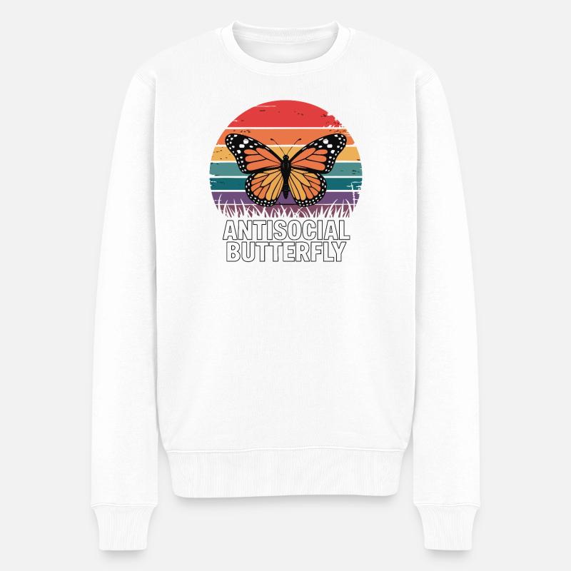 Antisocial Butterfly - Retro Schmetterling - Männer Premium Bio Pullover - Weiß