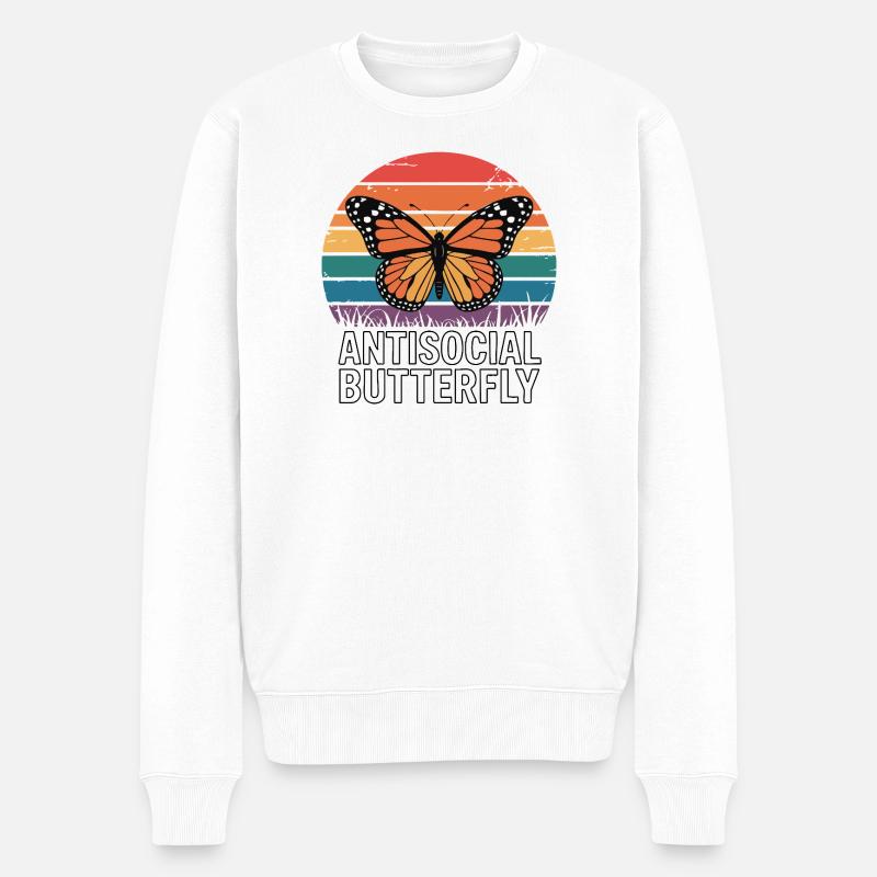 Papillon antisocial - Retro Schmetterling - Pull Premium bio Homme - blanc