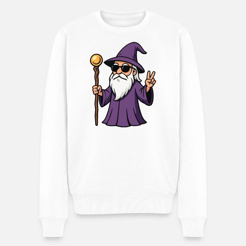 Violetter Zauberer Peacezeichen - Männer Premium Bio Pullover - Weiß