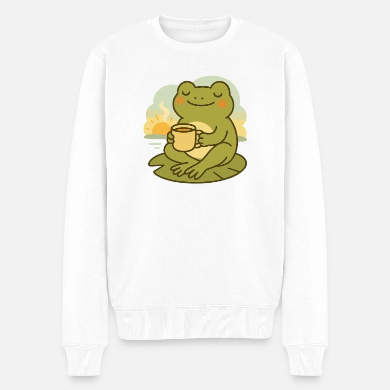 Frosch mit Kaffee – Morgenruhe Design - Männer Premium Bio Pullover - Weiß