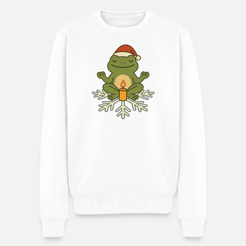 Weihnachtsfrosch meditiert – Cozy Xmas Frog - Männer Premium Bio Pullover - Weiß