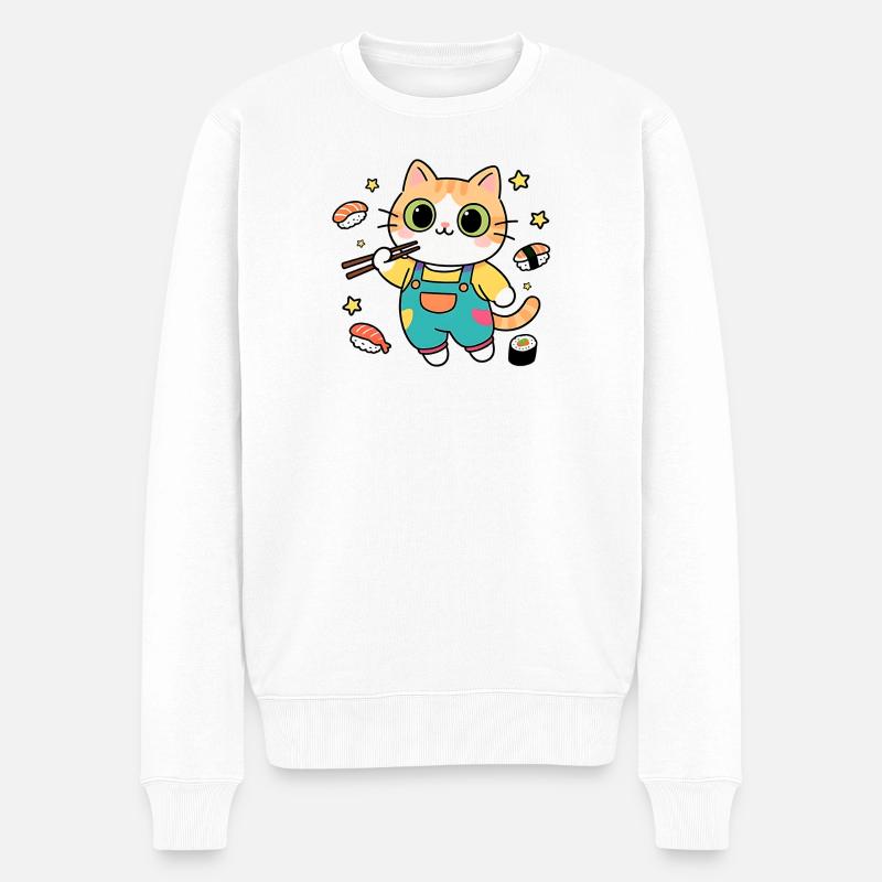 Bunte Sushi-Katze im Overall - Männer Premium Bio Pullover - Weiß