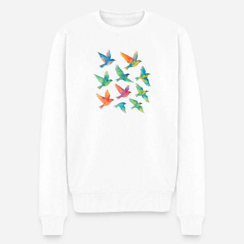 Bunter Vogelschwarm in Aquarell - Männer Premium Bio Pullover - Weiß