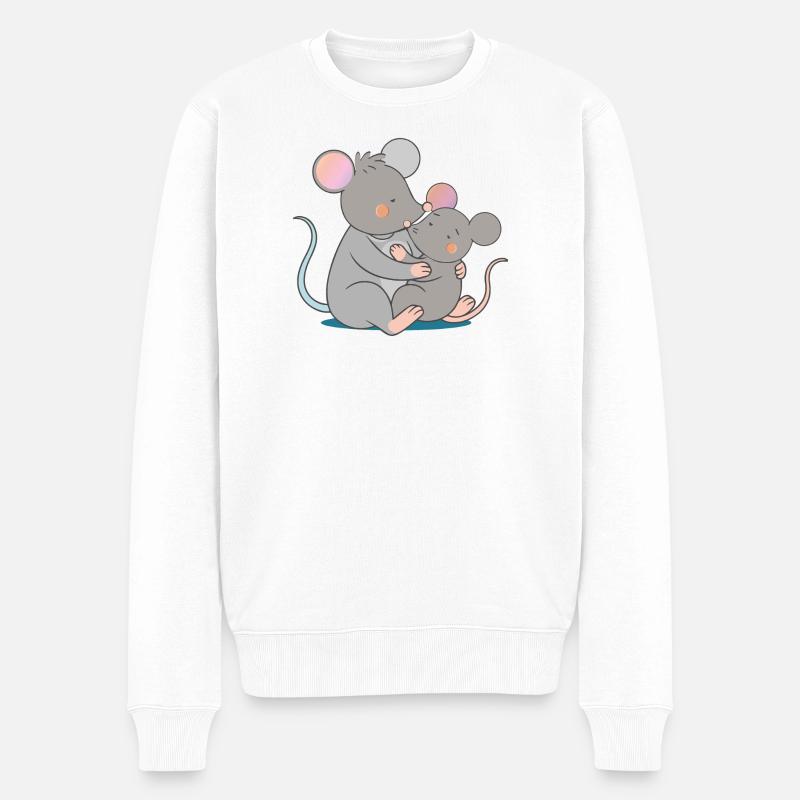 Deux souris mignonnes s’étreignent amoureusement - Pull Premium bio Homme - blanc