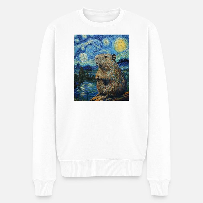 Capybara Van Gogh Style Starry Night - Männer Premium Bio Pullover - Weiß