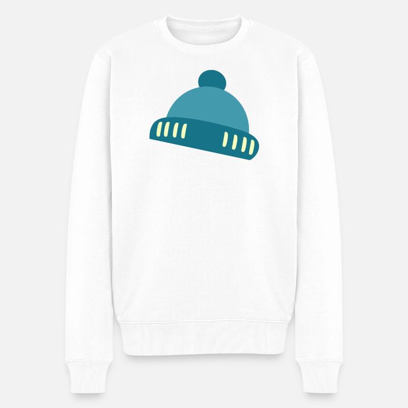 Beanie Blau Akzent Muster - Männer Premium Bio Pullover - Weiß