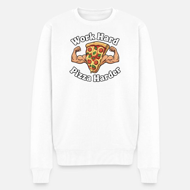 Travailler dur Pizza plus dur - Pull Premium bio Homme - blanc