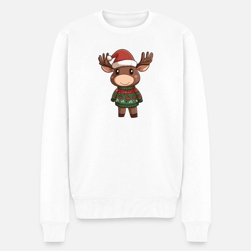 Elch Weihnachten - Männer Premium Bio Pullover - Weiß