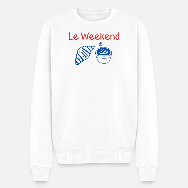 Le Weekend Croissant et Café Bleu - Pull Premium bio Homme - blanc