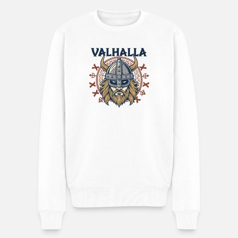 Walhalla Wikinger Helm Illustration - Männer Premium Bio Pullover - Weiß