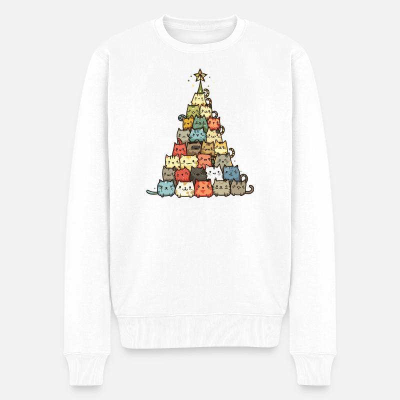Katzen Weihnachtsbaum - Männer Premium Bio Pullover - Weiß