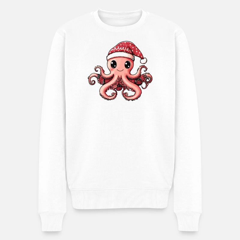 Oktopus Weihnachten - Männer Premium Bio Pullover - Weiß