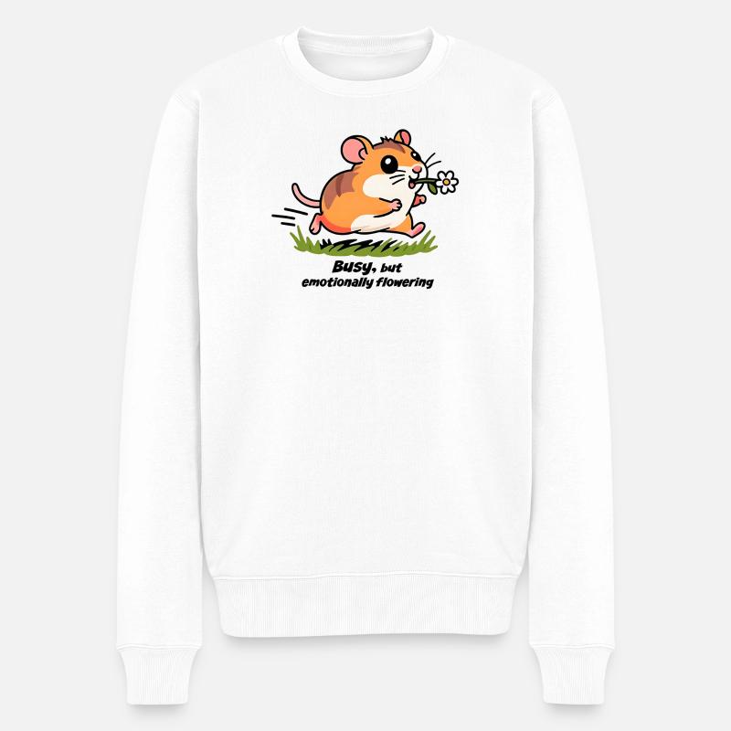 Hamster im Wettlauf zur Arbeit - Männer Premium Bio Pullover - Weiß