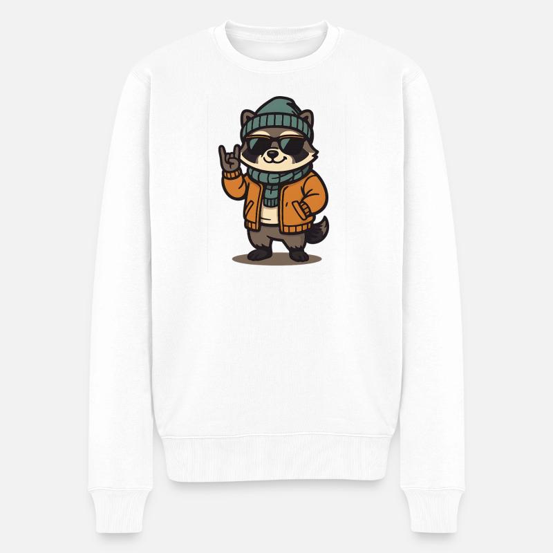 Cooler Waschbär im Winterlook - Männer Premium Bio Pullover - Weiß