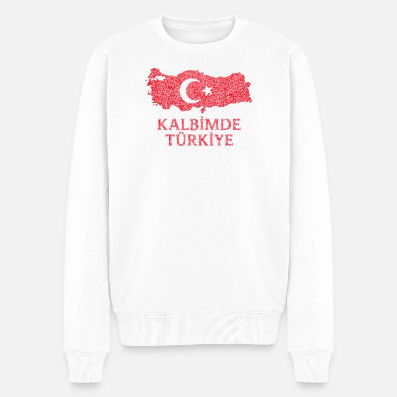 Kalbimde Türkiye Flagge - Männer Premium Bio Pullover - Weiß